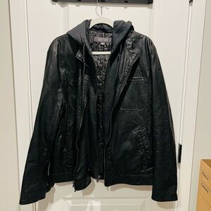 Calvin Klein Men's Faux Lamb Leather Moto Jacket with Removable Large, Black